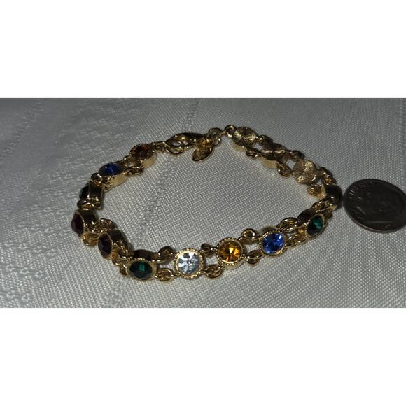 Joan Rivers Multi Color Crystal Bracelet Gold Tone Link Signed Faceted Stones 7" - Picture 2 of 8
